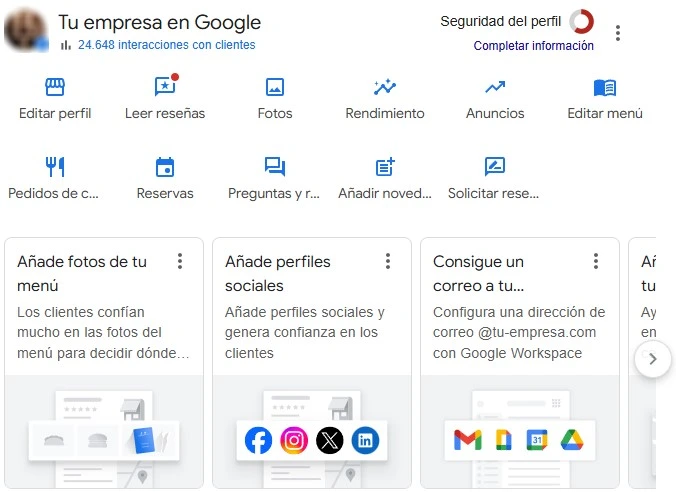 perfil empresa google administracion