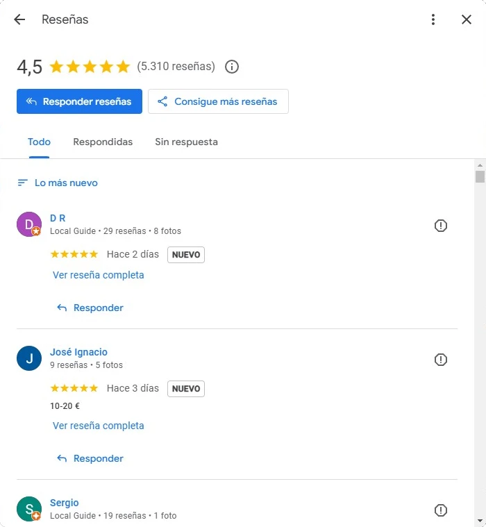perfil empresa google reseñas